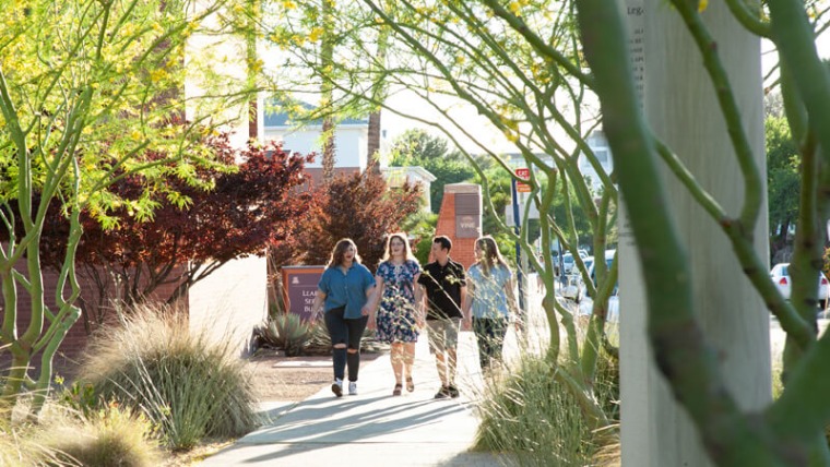 Group of students walking on campus